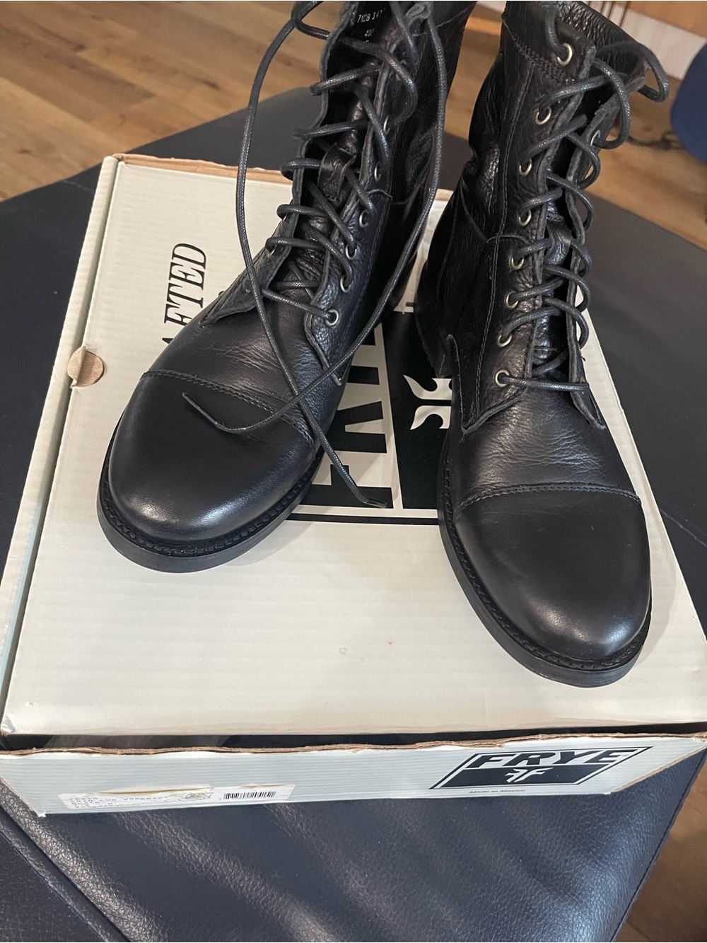 Frye Black Leather Lace-Up Combat Boots